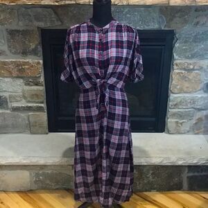 Suzanne Betro Women's Plaid Front Tie Maxi Dress, Medium, Black, Red, & White